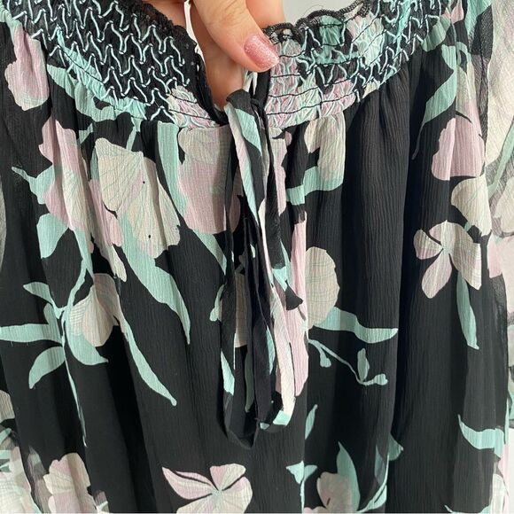 Anthropologie Maeve XS Paola Silk Floral Mini Dress Black Flowy Long Sleeve Boho - Picture 7 of 12